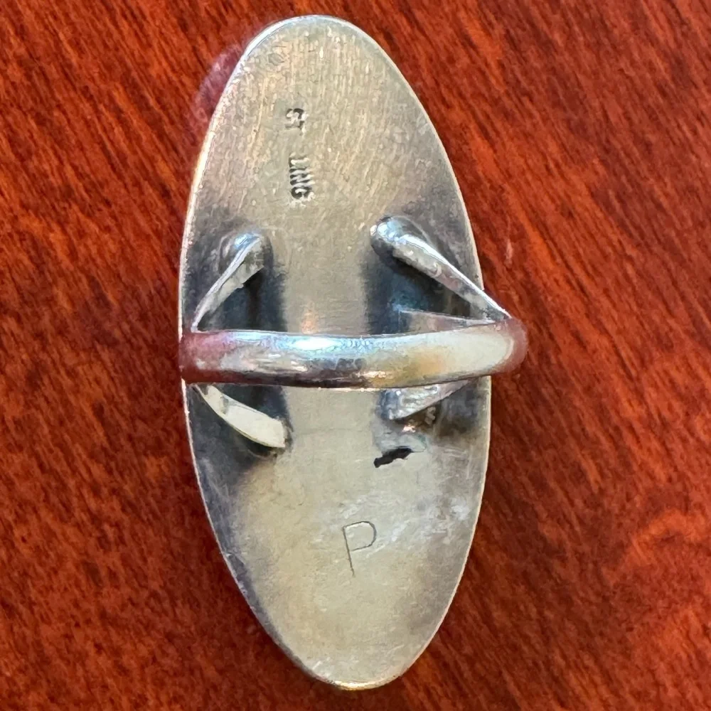 Navajo Jimmy Patterson Sterling Silver Onyx Cabochon Ring, Size 8